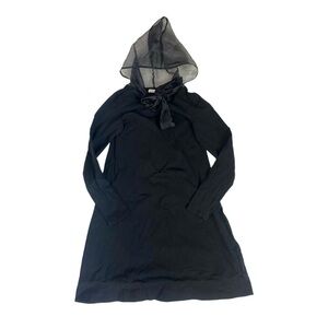 Carbon Soldier Black Knit Dress With Organza Hood